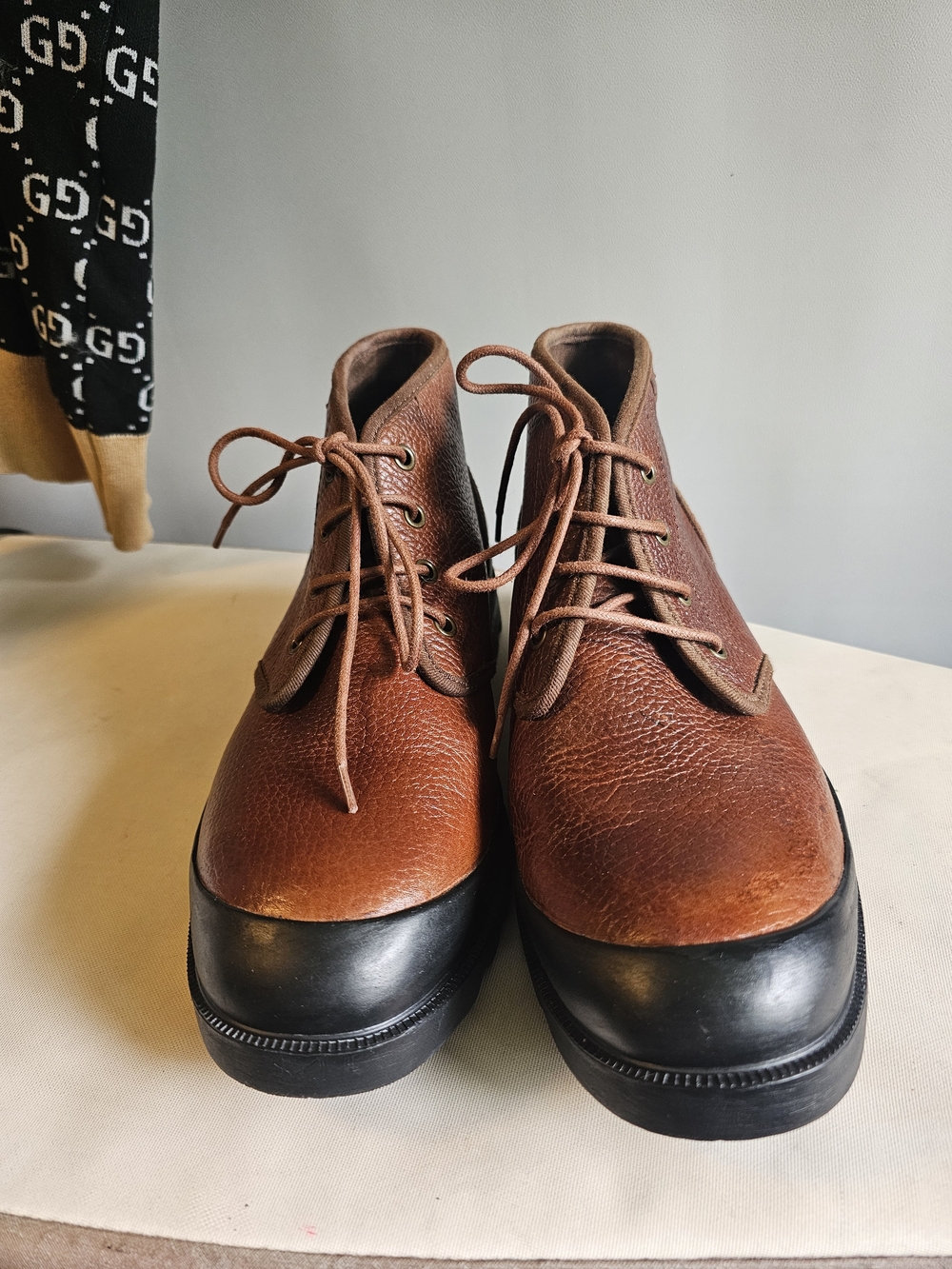 Polo by Ralph Lauren Brown Leather Chukka Boots with Black Toe Cap